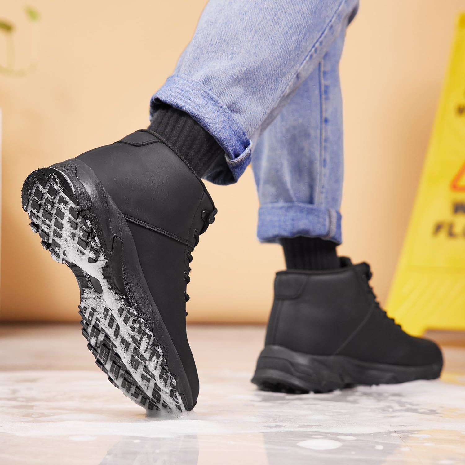 SHULOOK Non Slip Work Boots for Men Slip Resistant Shoes Waterproof Food Service Chef Kitchen Restaurant Working Boots Casual Leather Ankle Boot Outdoor Walking Booties - Image 6